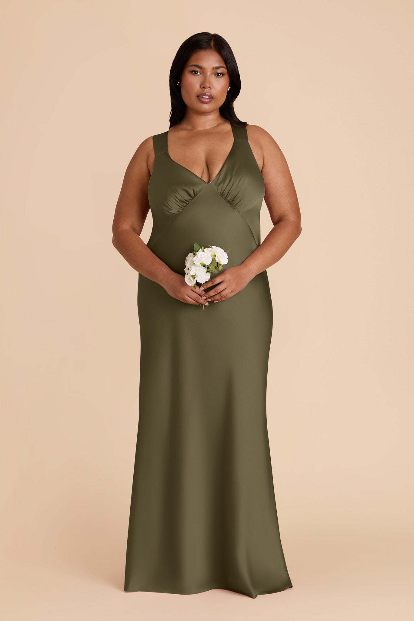 Thyme Veronica Matte Satin Dress in Hazelnut Moody Blooms