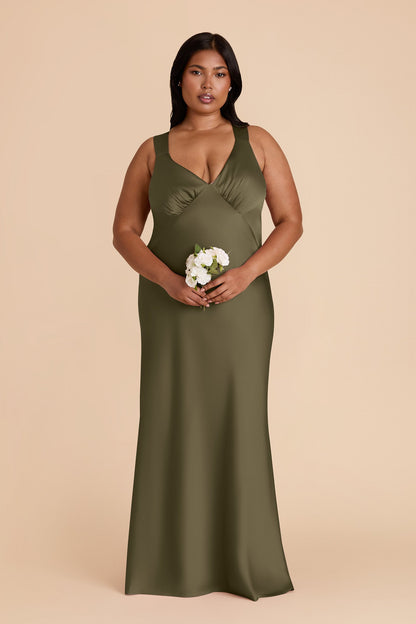 Thyme Veronica Matte Satin Dress in Hazelnut Moody Blooms