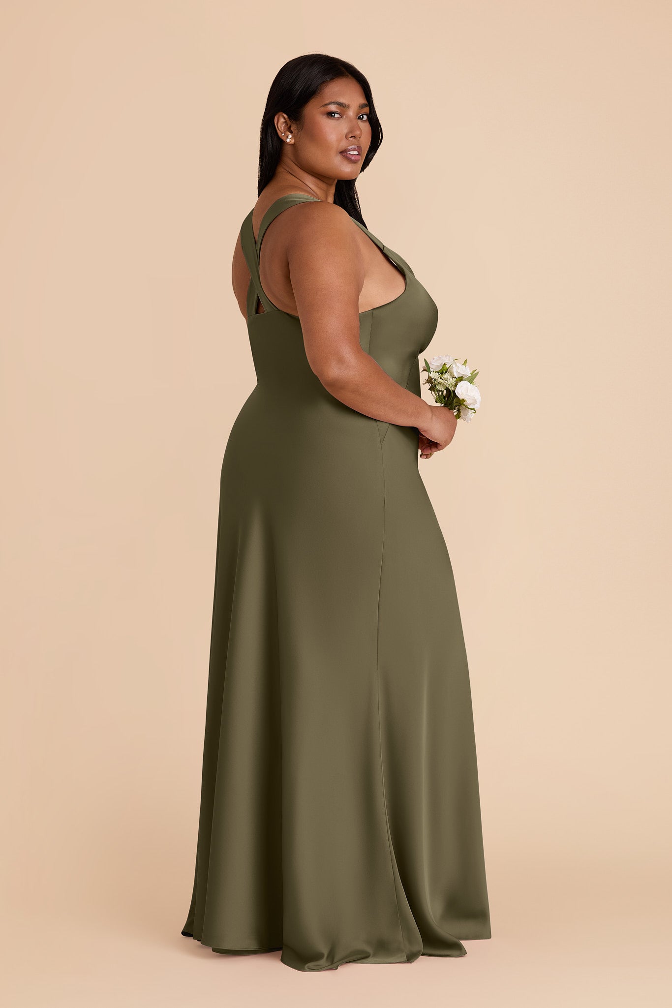 Thyme Veronica Matte Satin Dress in Hazelnut Moody Blooms