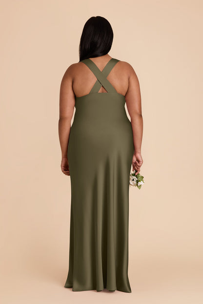Thyme Veronica Matte Satin Dress in Hazelnut Moody Blooms
