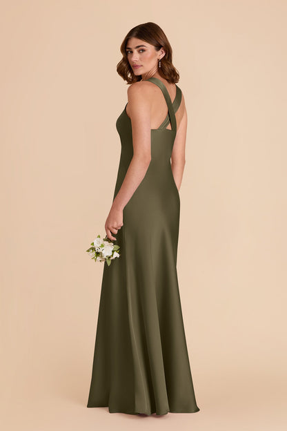 Thyme Veronica Matte Satin Dress in Hazelnut Moody Blooms