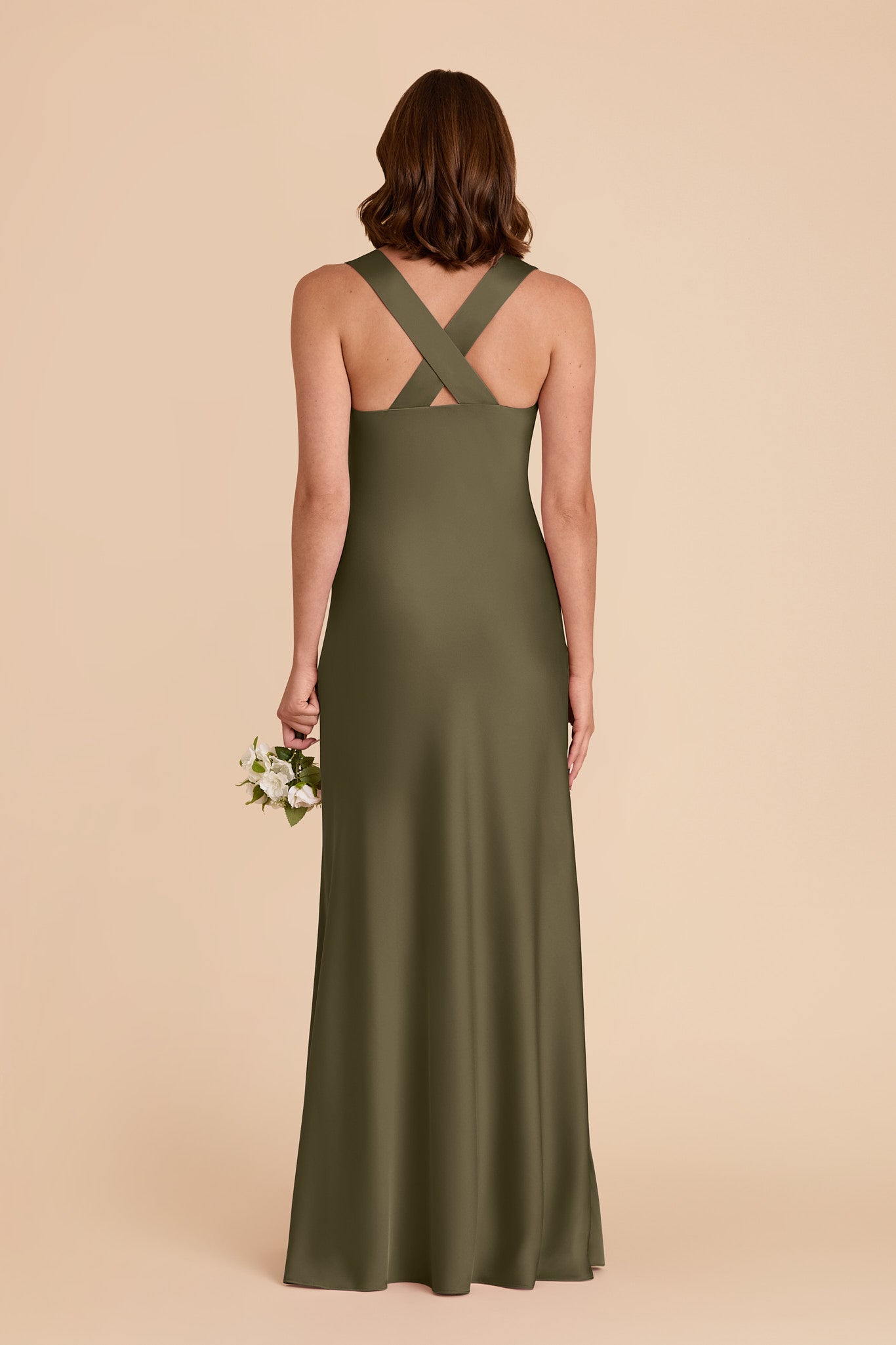 Thyme Veronica Matte Satin Dress in Hazelnut Moody Blooms